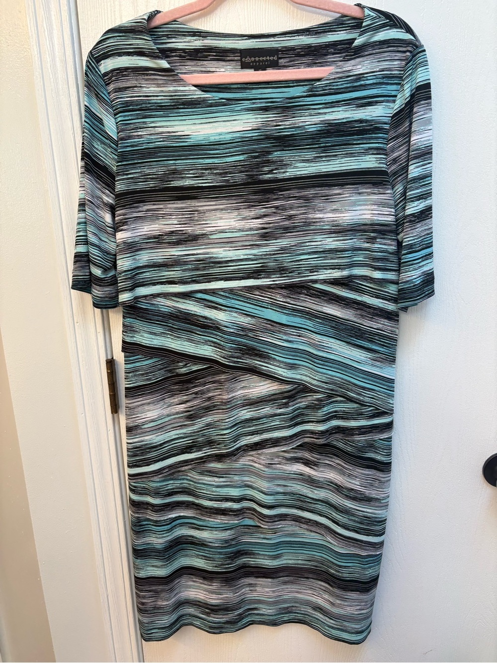 connected apparel Aqua & Black Striped Knit Top